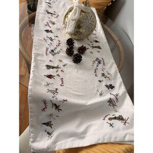 9 Ft Pottery Barn Winter Christmas Embroidered Table Runner